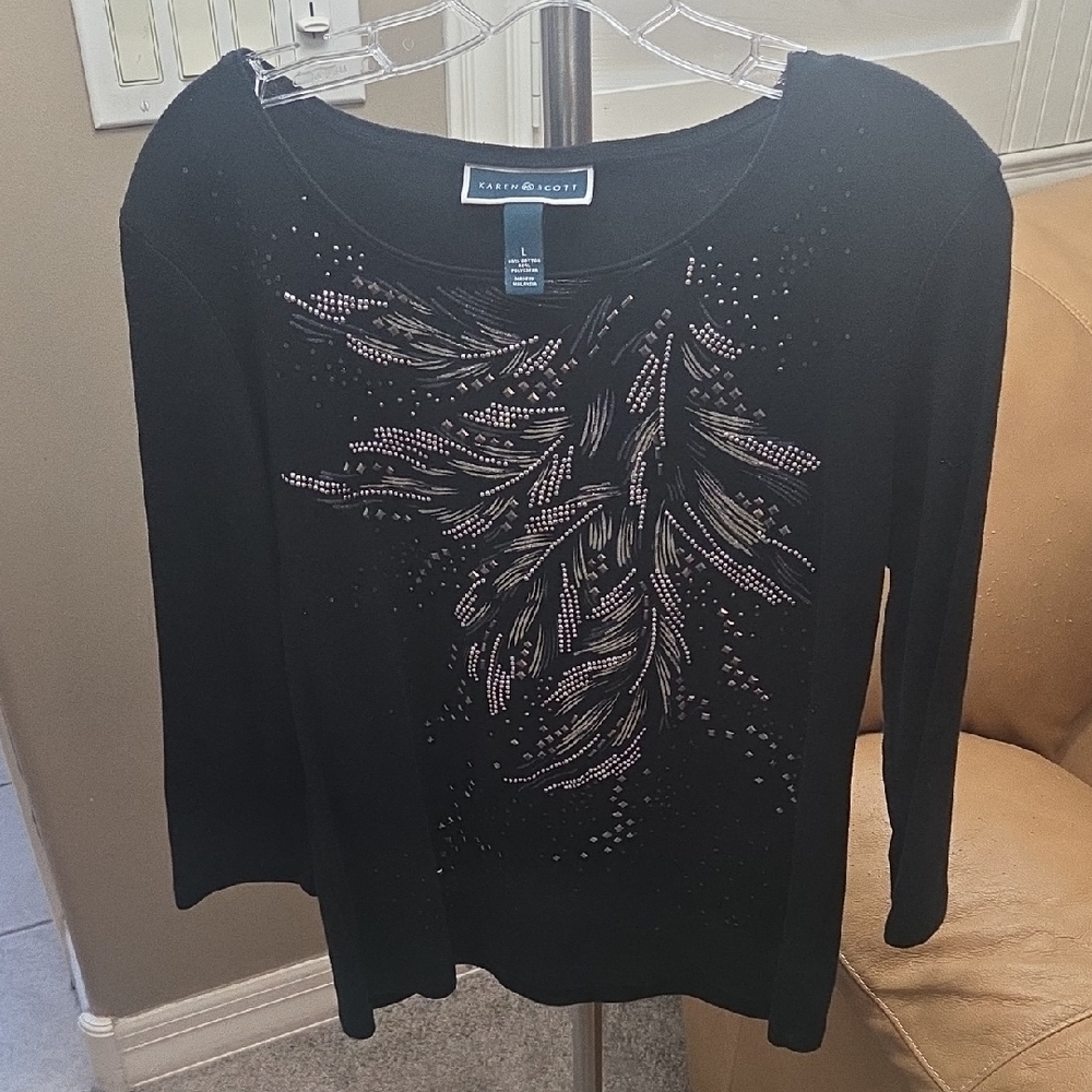 Karen Scott Black Embellished Long Sleeve